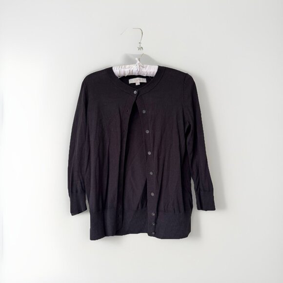 Ann Taylor LOFT Women's Size Small 3/4 Sleeve Cardigan Black Button Up - Picture 1 of 5
